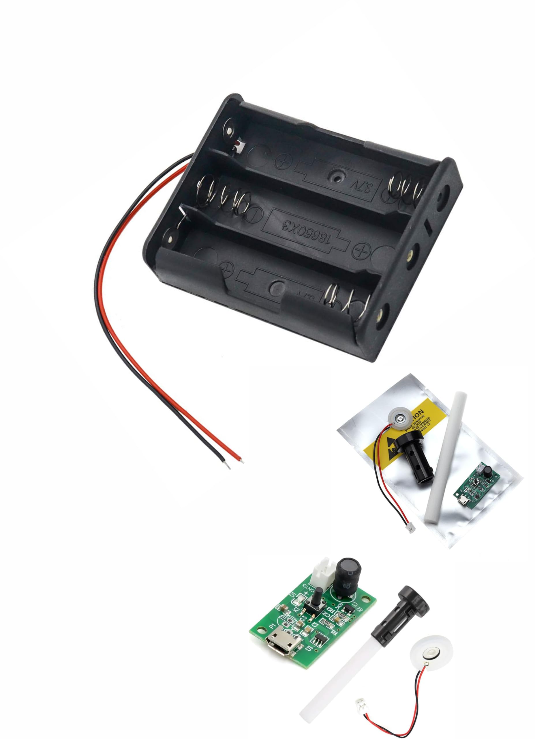 18650 Battery Holder 3-Slot 3.7V with USB Mist Maker DIY Kit | Ultrasonic Atomising Chip, Piezoelectric Fogger, Pack of 2, 3-Slot Cell Holder, DIY Electronics Project-image-25