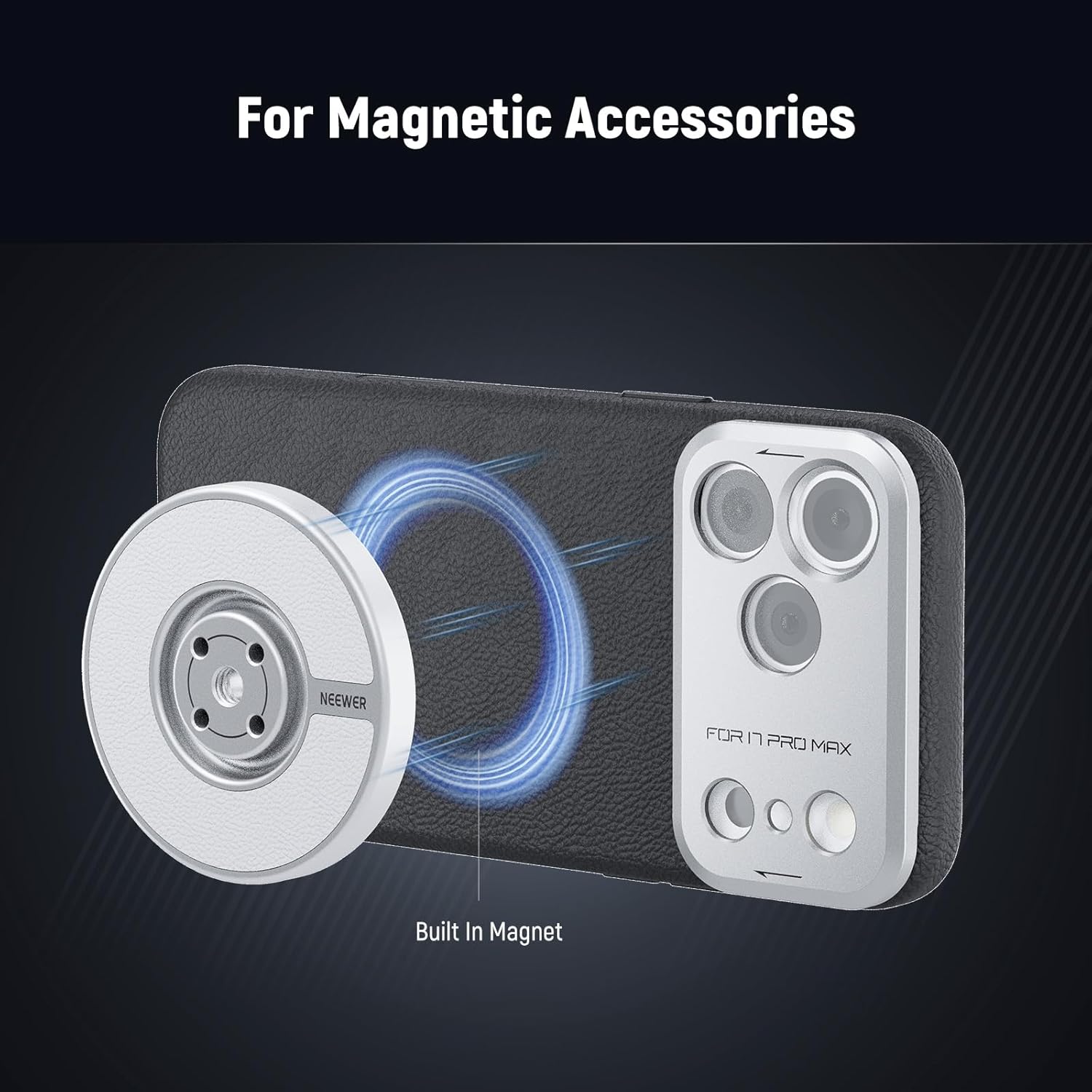 NEEWER Phone Case for 17 Pro Max, Modular Protective TPU/PC Phone Cover with 67mm Thread Filter Ring, 17mm Lens & T Mount Lens Backplates Compatible with Moment MagSafe iPhone 17 Pro Max, PA134