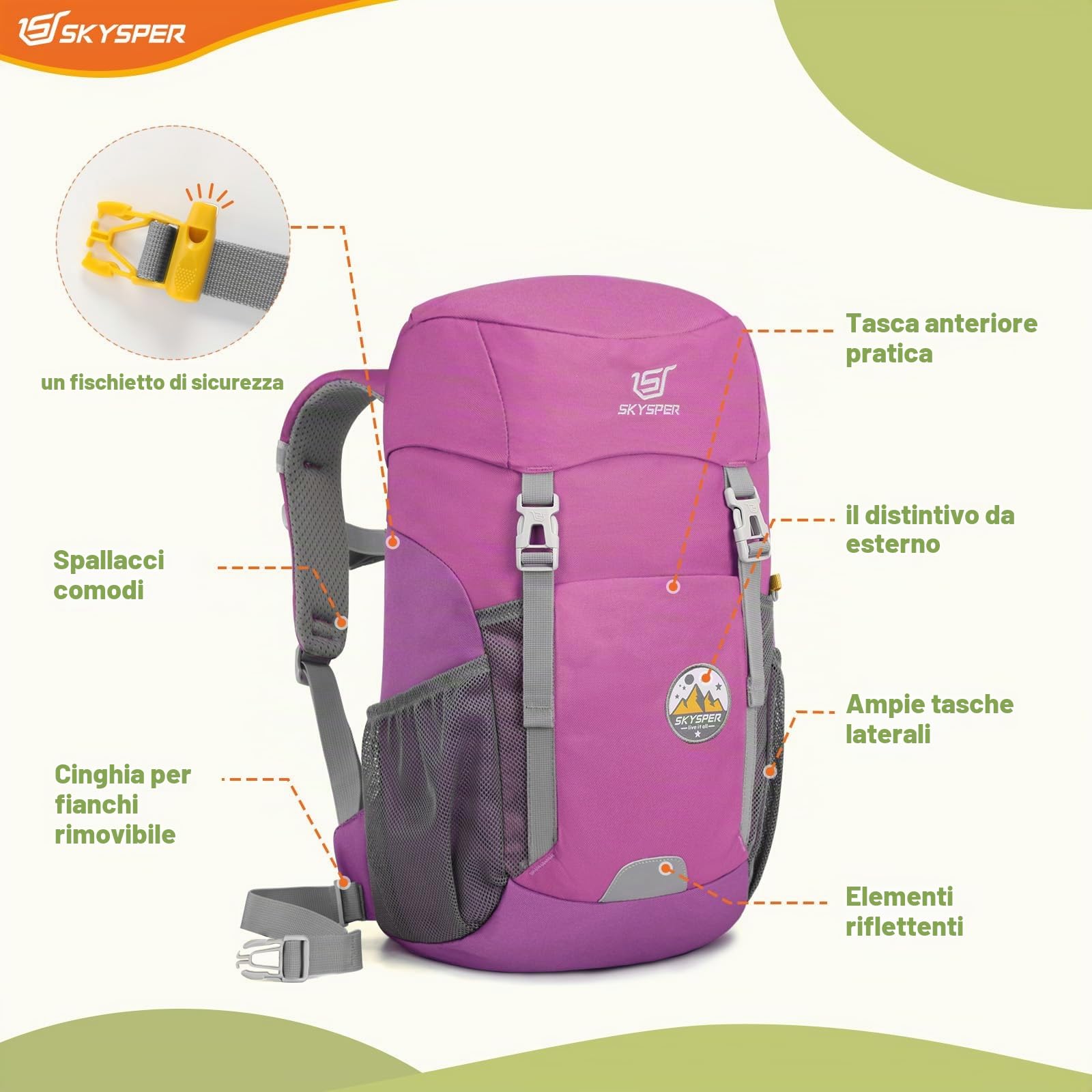SKYSPER Zaino Bambino Gita 15L per Trekking Zainetto Bambina per Scuola Asilo Elementare 6-12 Anni