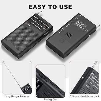 Goodes AM FM Radio Portable for Home Outdoor, Transistor Radio 2AA Battery Operated with Long Range Reception, Loud Speaker, Transistor Antenna, Earphone Jack, Small Gifts for Seniors Elderly-Black