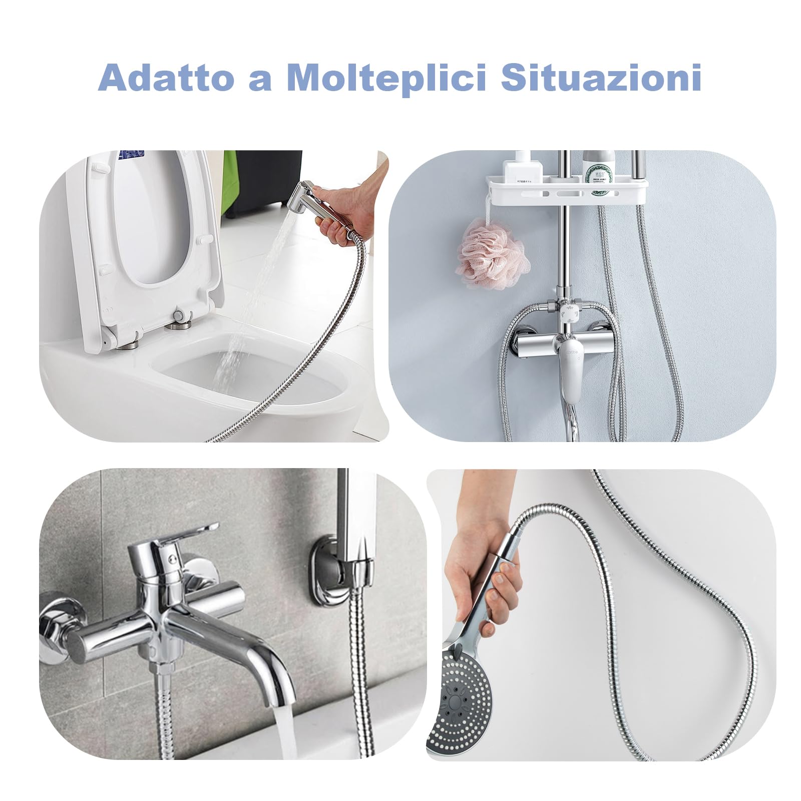 Flessibile Doccia in Acciaio Inox, Altamente Resistente allo Scoppio, Tubo Alta Pressione 2,5m con Protezione Antitorsione e Anti-Aggrovigliamento, per Bagno, Argento