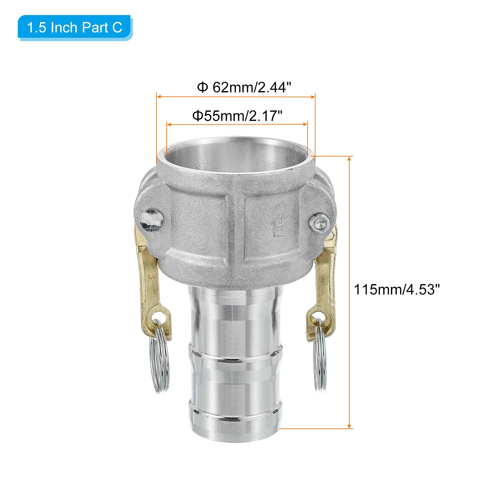 PATIKIL Paquete de 2 accesorios de bloqueo de leva de aluminio de 1.5 pulgadas, adaptador macho x rosca NPT hembra, acoplamiento de desconexión rápida, accesorio de manguera de bloqueo de leva