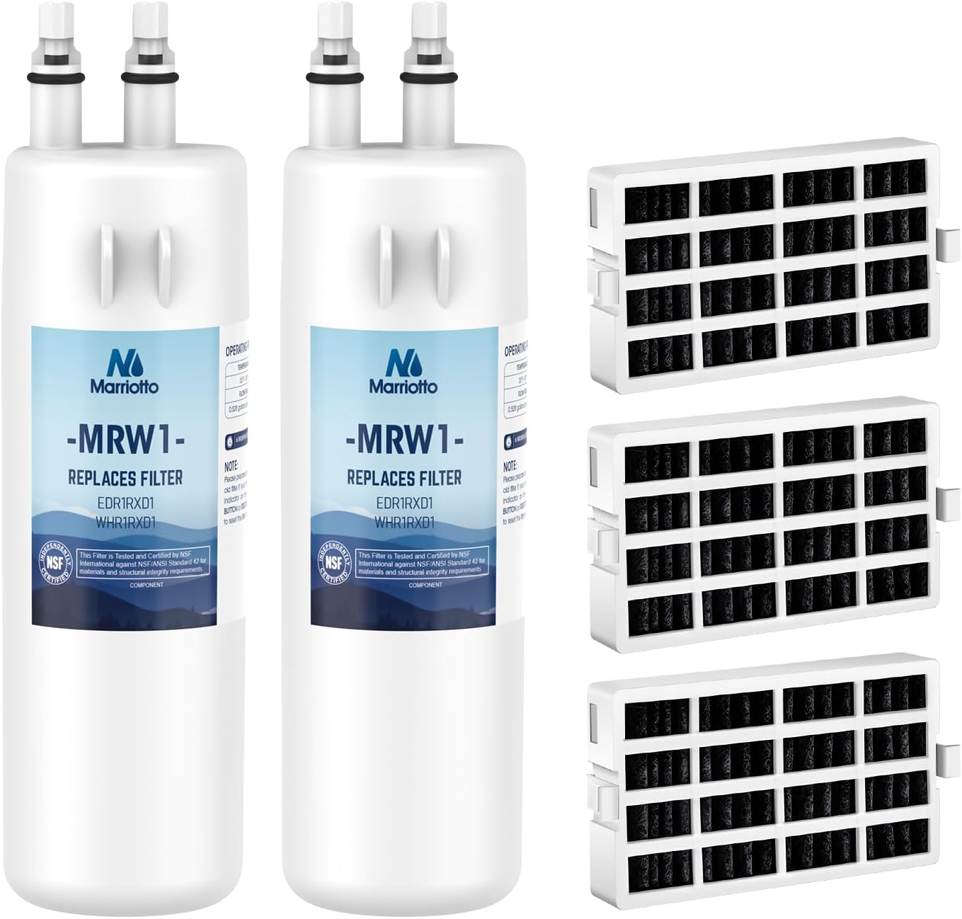 MARRIOTTO EDR1RXD1 Refrigerator Water Filter Compatible with W10295370A, WHR1RXD1, KAD1RXD1, Filter 1, W10295370, P4RFWB, P8RFWB2L, 46-9930, 46-9081 and W10311524 Air Filter (2+3)