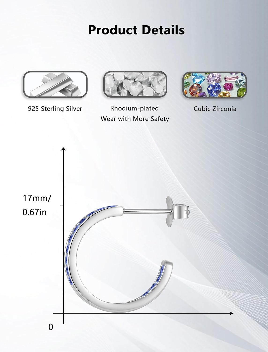 Open Hoop Earrings for Women 925 Sterling Silver Cut Cubic Zirconia Small Tiny Half Hoop Earrings - Image 3