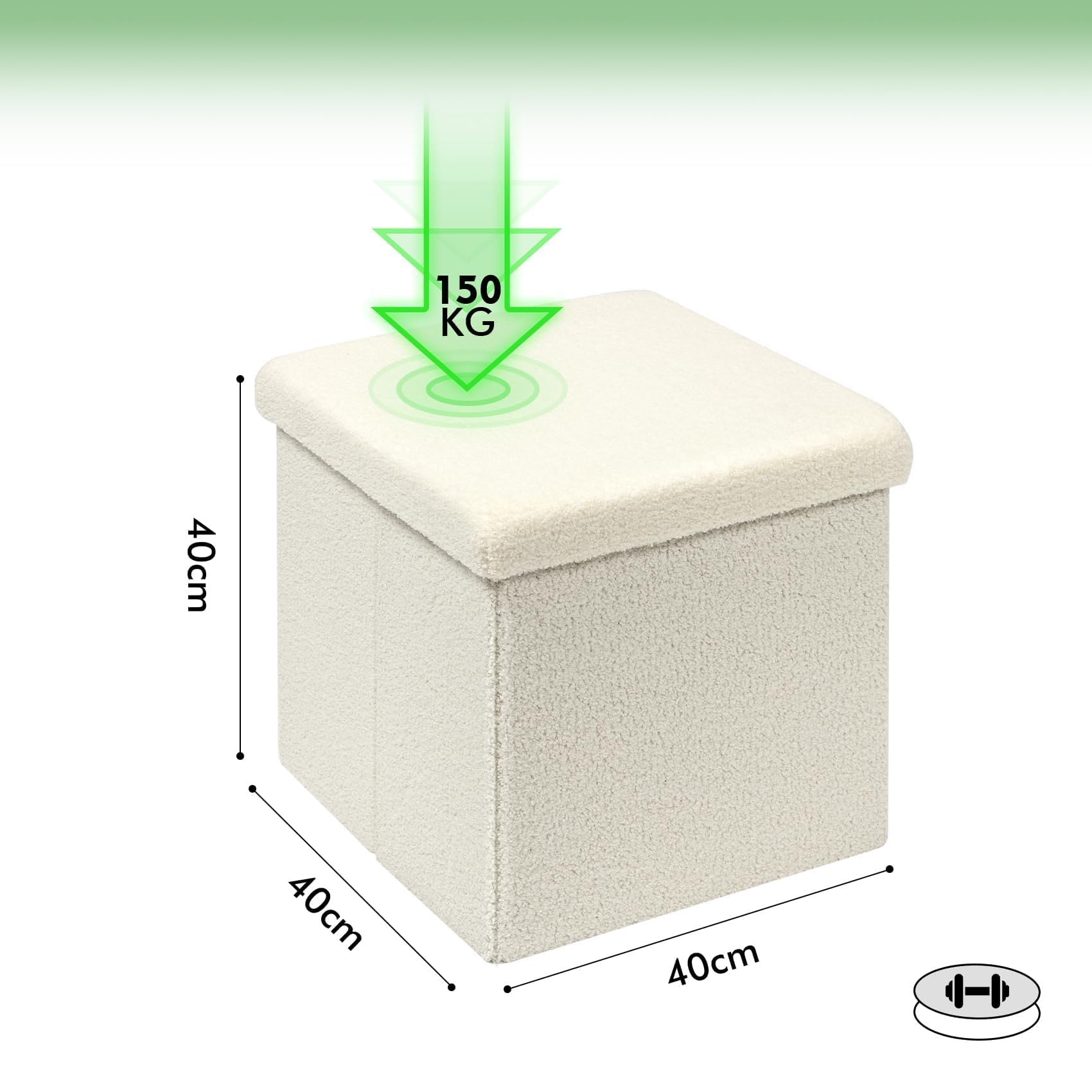 Pouf A Cubo Pieghevole Con Vano Portaoggetti - In Velluto Bianco, 42x32x32cm, Portata 120kg