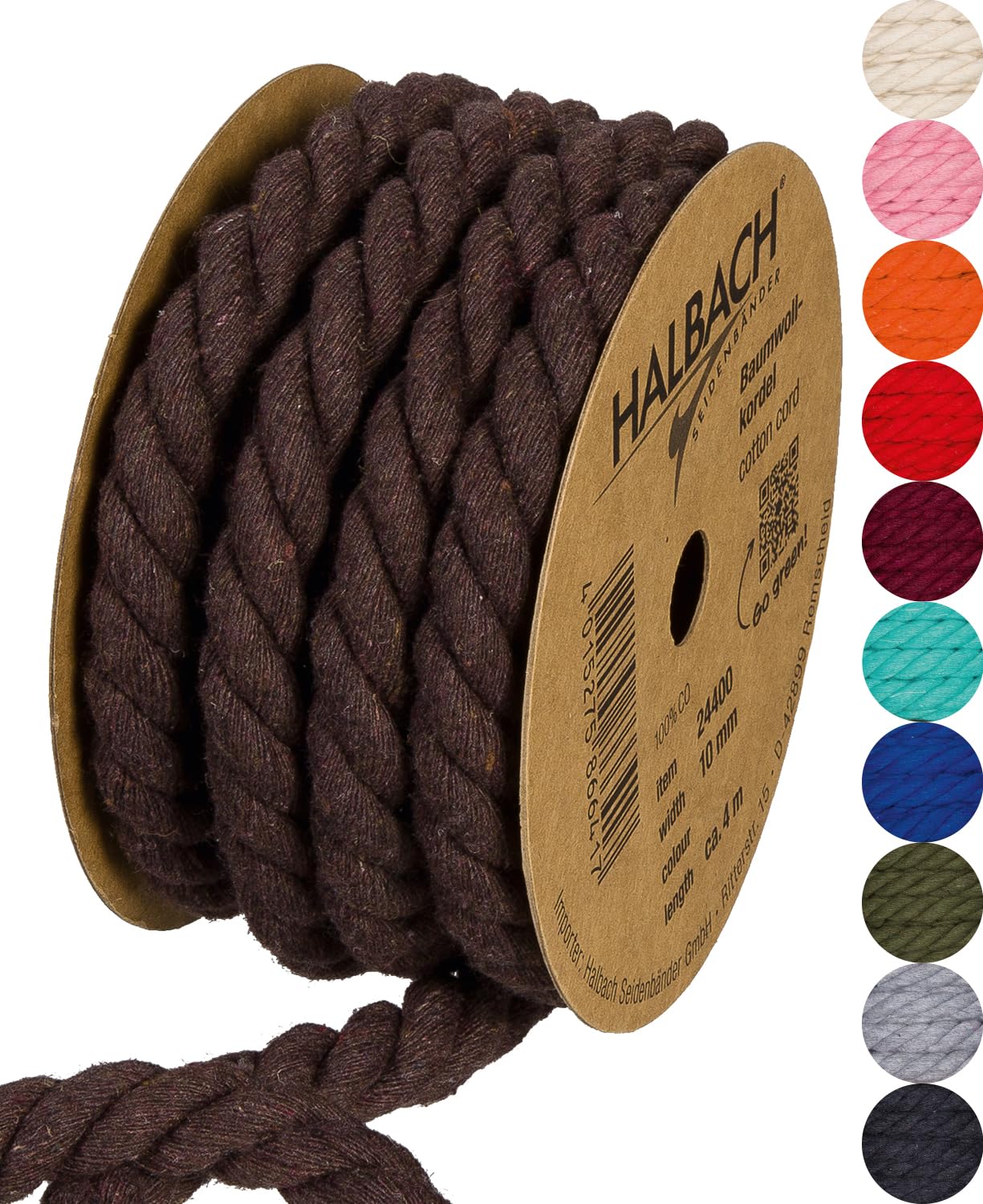 Halbach Seidenbänder Recycled Cotton Cord, Width: 10 mm/Length 4 Metres