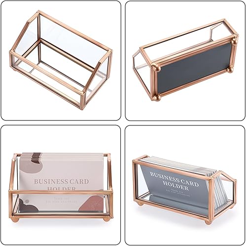 Miniatura 5 de Hipiwe Soporte para tarjetas de visita de cristal, marco de metal, organizador de tarjetas de presentación, escritorio de oficina, soporte de
