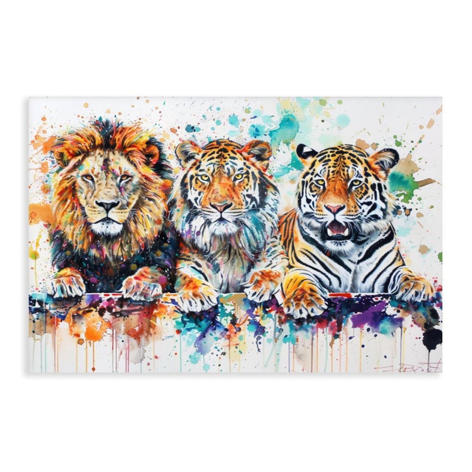 Pyberon Unframed Print-Style Lions, Tigers, Leopards Canvas Poster For Home Decor Gift