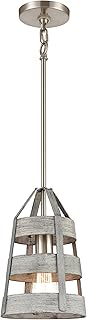 Elk Home Brigantine Mini Pendant - 1-Light in Satin Nickel Finish, with Weathered Driftwood Metal Shade, Transitional Style