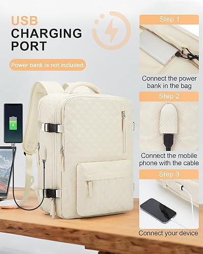 Miniatura 4 de WONHOX - Mochila grande de viaje, equipaje de mano aprobado para vuelos, mochila para portátil de trabajo y negocios para mujeres y hombres