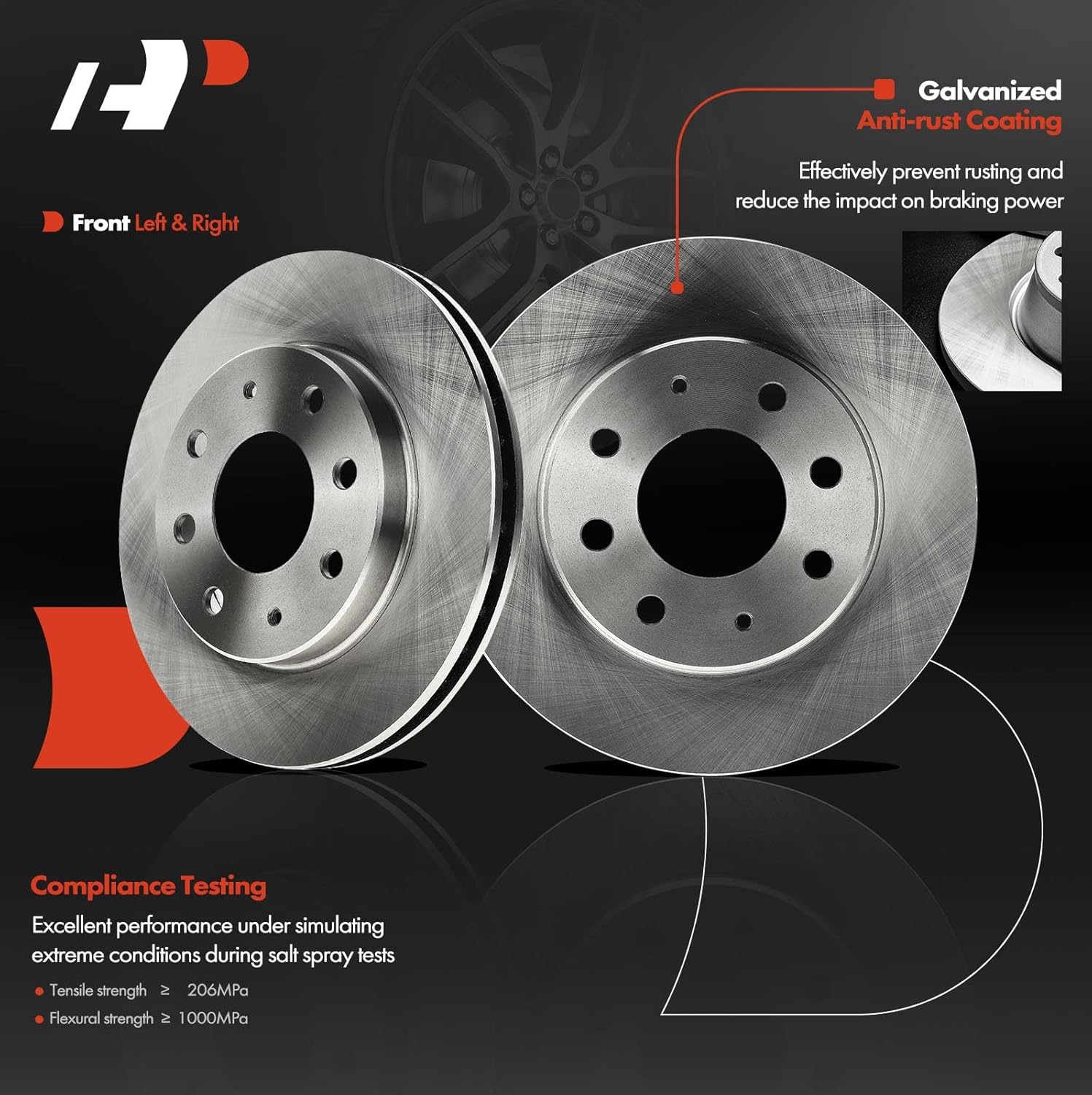 A-Premium 10.12 inch (257mm) Front Vented Disc Brake Rotors Compatible with Select Hyundai, Mitsubishi, Eagle and Plymouth Models - Sonata, Tiburon, Elantra, Lancer, Expo, Galant, Colt, Summit, 2-PC