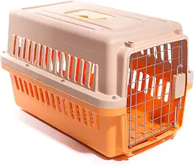 Caixa de Transporte para Animais de Estimação Trava Dupla, Gaiola Resistente 48x30x30cm, para Viagem Passeio Avião, para Cães e Gatos (Laranja)
