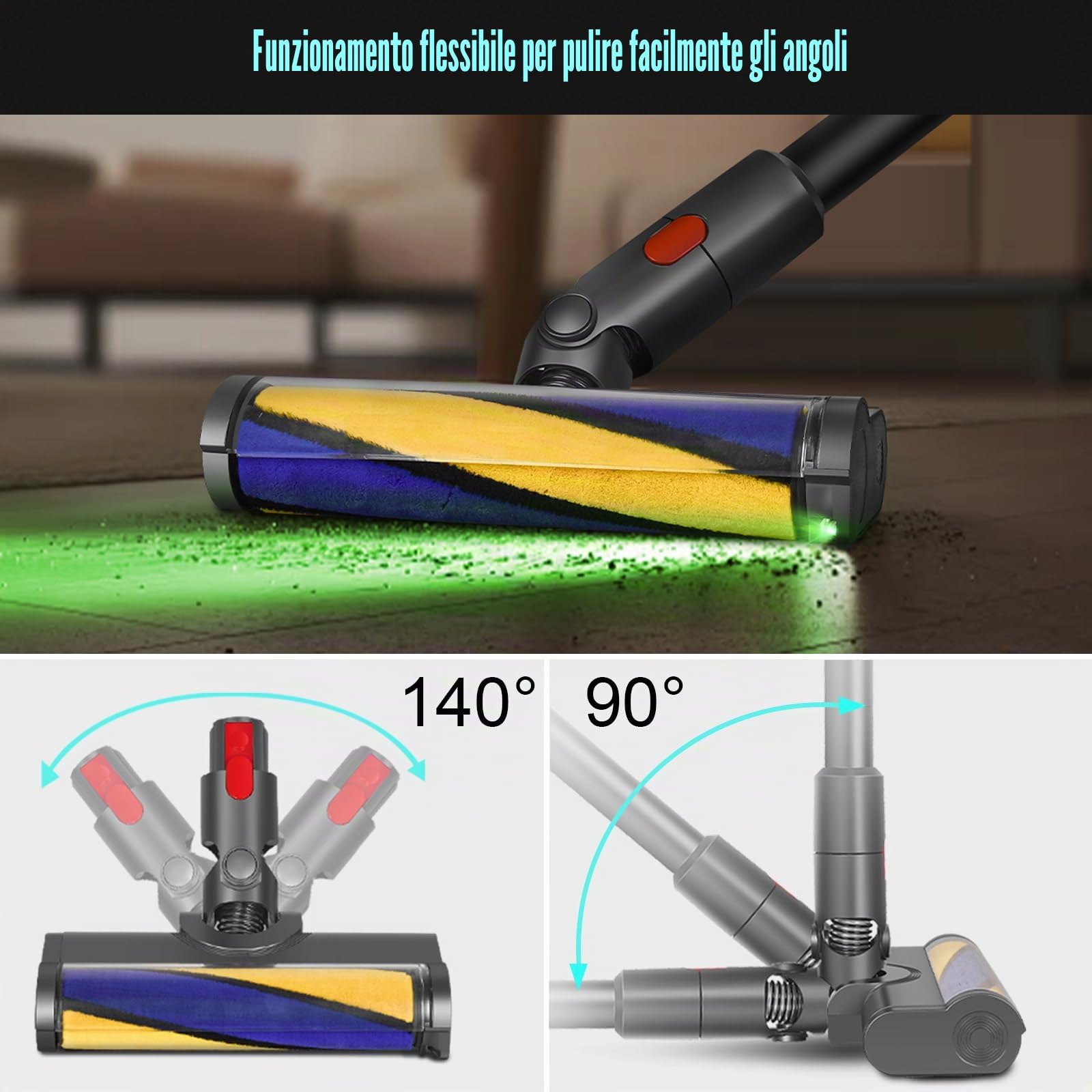 V8 LED Spazzola Morbida per Dyson V11 V8 V10 V15 V7 Scopa Luce Ricambi Rullo Spazzola Morbido per Dyson Accessori Testina Elettrica Bocchetta per Pavimenti Duri Parquet e Angoli Stretti