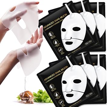 Snail Mucin Sheet Mask,Hydrogel Collagen Mask - Face Masks Skincare,Self Care, Stocking Stuffers, Deep Moisturizing,Boost Collagen & Elastin,Gifts for Women, Face Masks for Dry Skin (Black -6Pcs)
