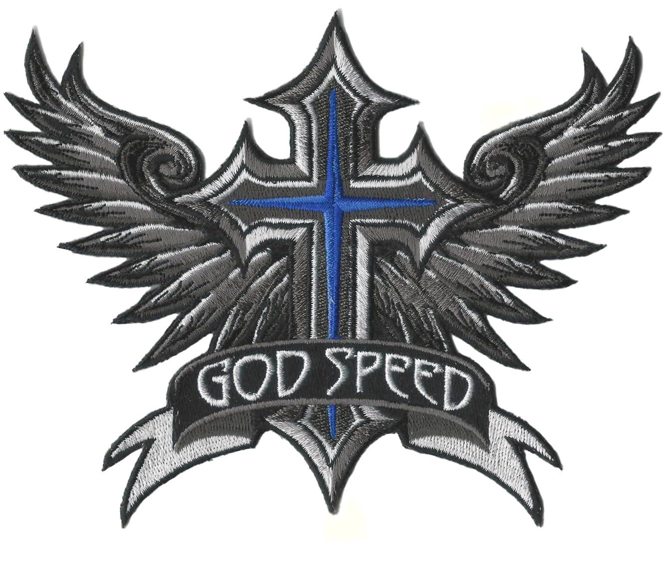 VEGASBEEGodspeed Winged Cross Wings Embroidered Iron-ON Patch for Christian HAT Cap Small Size