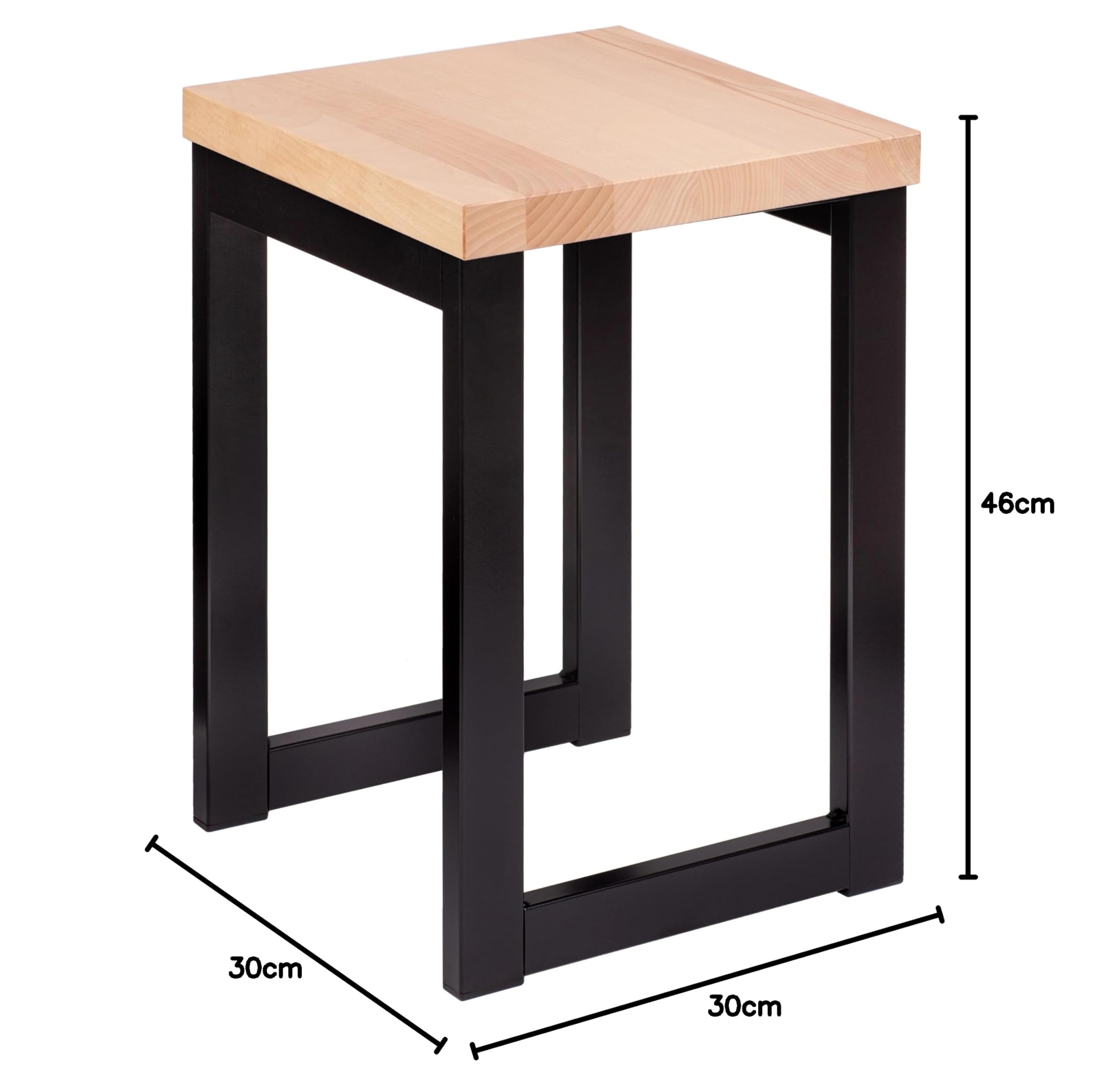 Taburete de Madera Loft, Taburete de Bar de Madera, Taburete de Flores de Madera con Estructura de Metal, Taburete 30x30x46 cm, Taburete de Ducha Moderno,