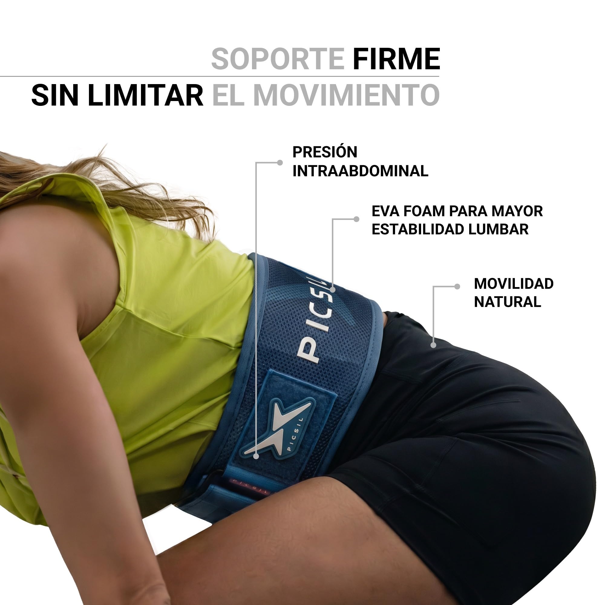 PICSIL Cinturón Lumbar – Faja para Cross Training, Halterofilia y Gym, Soporte con EVA Foam, Malla 3D Transpirable y Cierre de Doble Seguridad