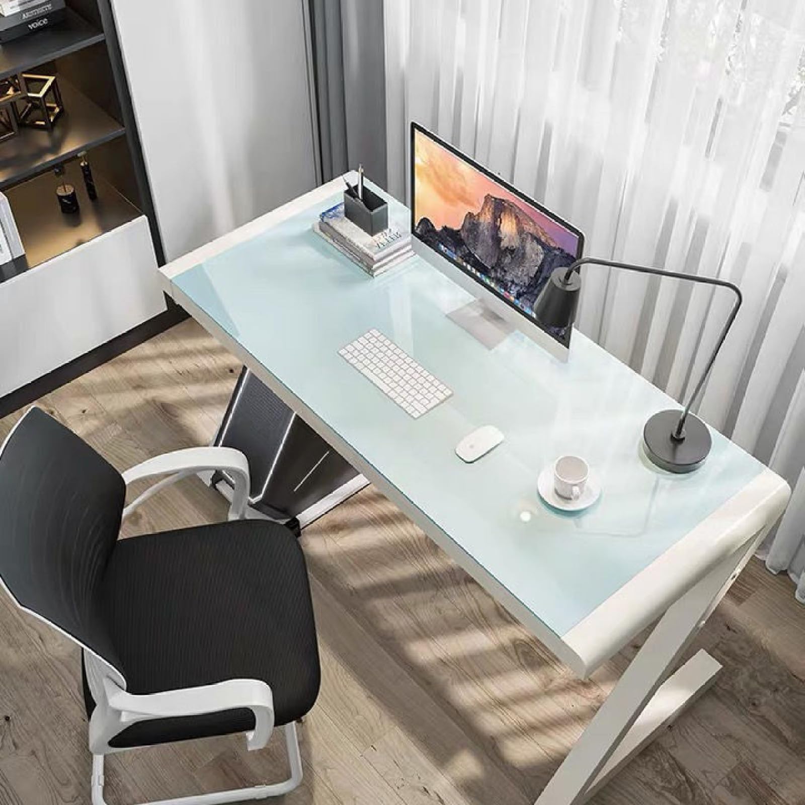 Scrivania per computer in vetro temperato, moderna scrivania da gioco per casa e ufficio, tavolo da studio per PC portatile, postazione di lavoro per casa e ufficio, 119 cm