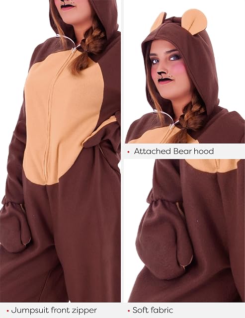 Foto 4 de 4 de Rubies Disfraz Oso para adultos, hombre y mujer, Mono con capucha y cola, Talla única, Unisex para Carnaval