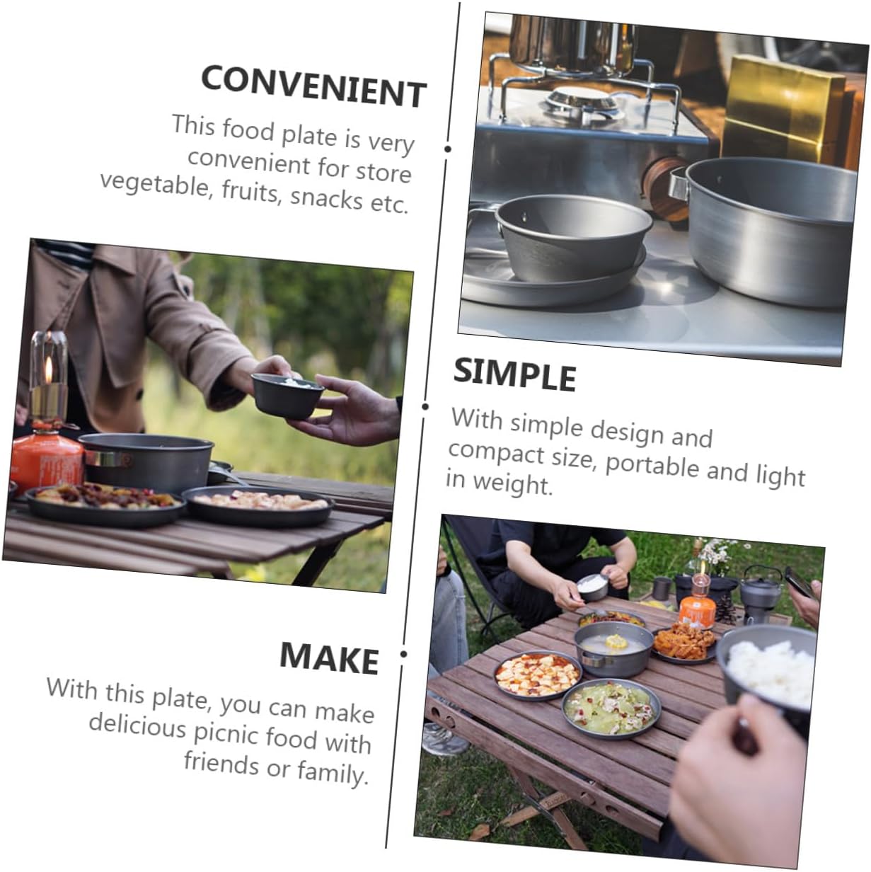 Aluminum Alloy Camping Plate Bbq Snack Tray Portable Outdoor Picnic Food Serving Dish for Hiking and Travel