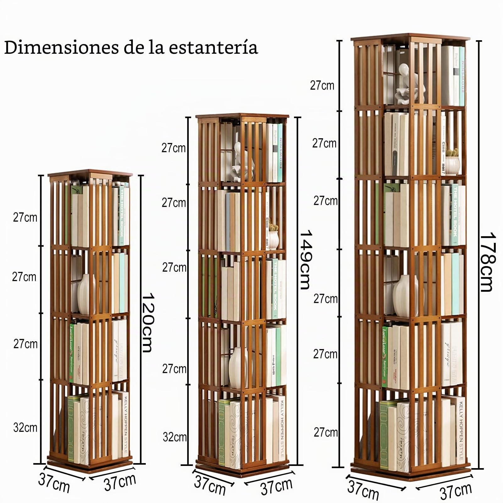 Estantería Giratoria de Bambú 360° Librería Giratoria (6to Piso) | Estantería Librería Alta de Pie Libreria Madera de Estudio y Biblioteca pie para niños y Adultos Mueble Almacenaje Multiusos