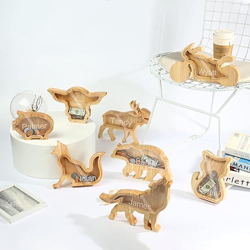 Miniatura 4 de Banco de monedas personalizado para niños, hucha de madera con nombre, caja de dinero grabada con texto, hucha de madera para regalo para niños y