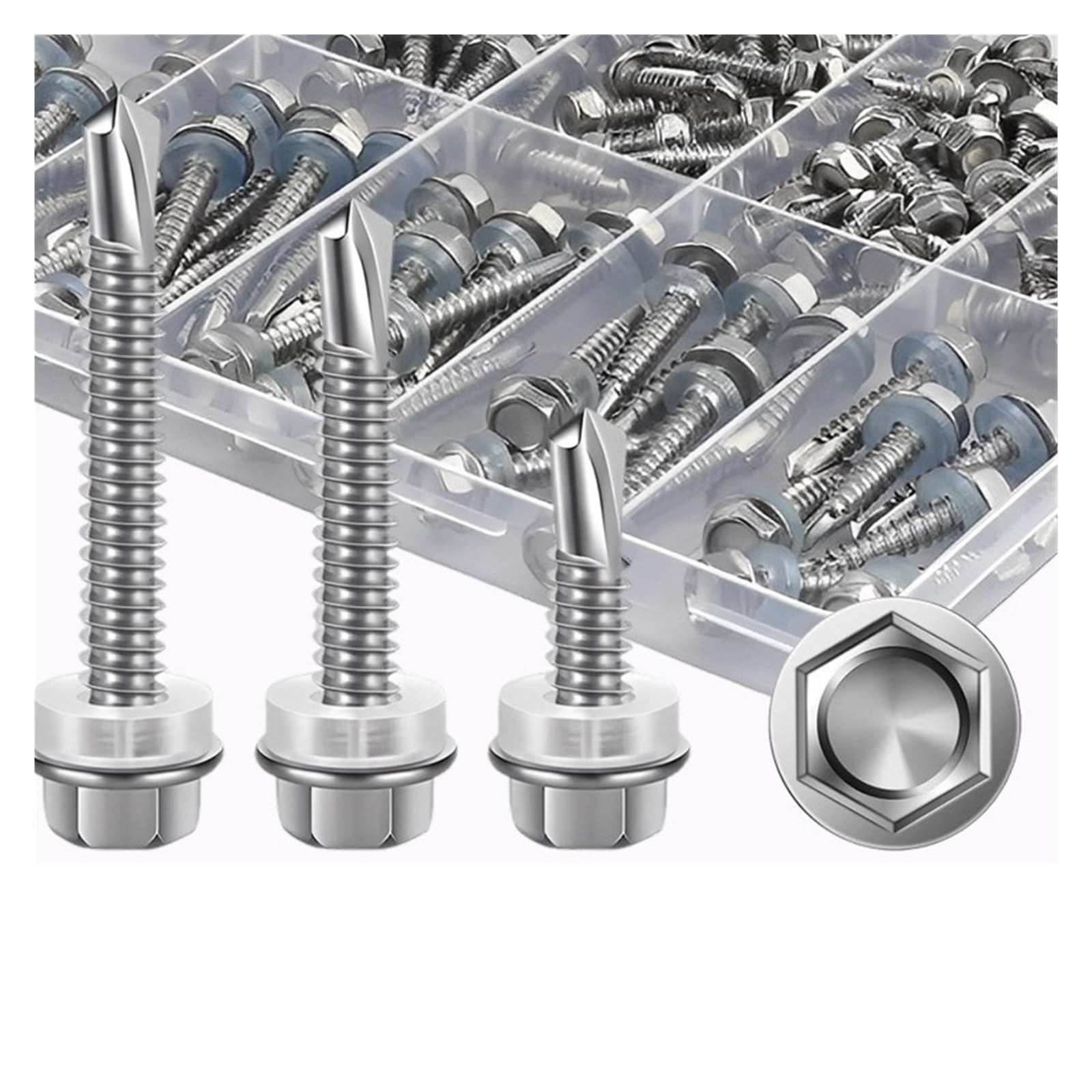 Tornillos Autorroscantes Tornillo autorroscante de acero inoxidable, cabeza arandela Hexagonal Metal, tornillos hoja autoperforantes, Kits surtidos sujetadores Hardware DIY(100PCS,M4.8x25)
