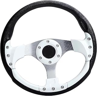 Golf Cart Steering Wheel,Universal Modified Golf Cart Skid Steering Wheel,for Club Car EZGO RXV and TXT, Yamaha, Precedent Tempo (White)