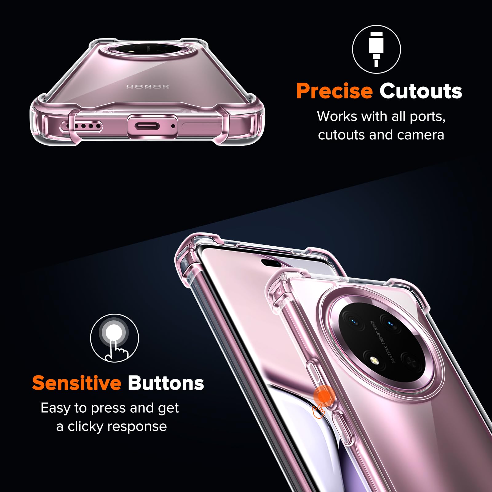iVoler Anti Ingiallimento Chiaro Cover per Honor X7a, [Antiurto di Grado Militare] Trasparente Sottile Anti Graffio Custodia Case con Paraurti Assorbimento degli urti