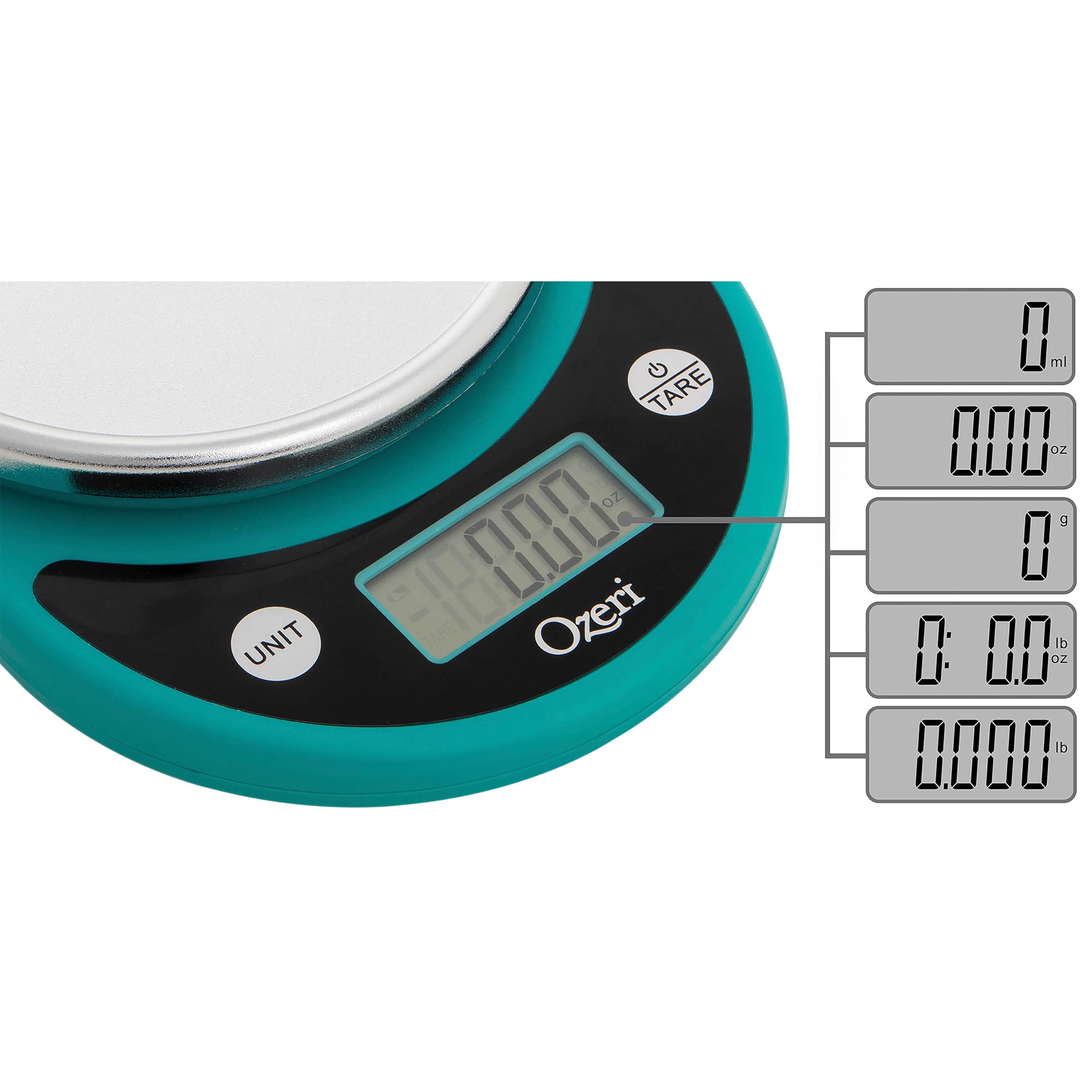 Ozeri Pronto - Bilancia digitale multifunzione da cucina e cibo, in policarbonato, colore: Blu foglia di tè