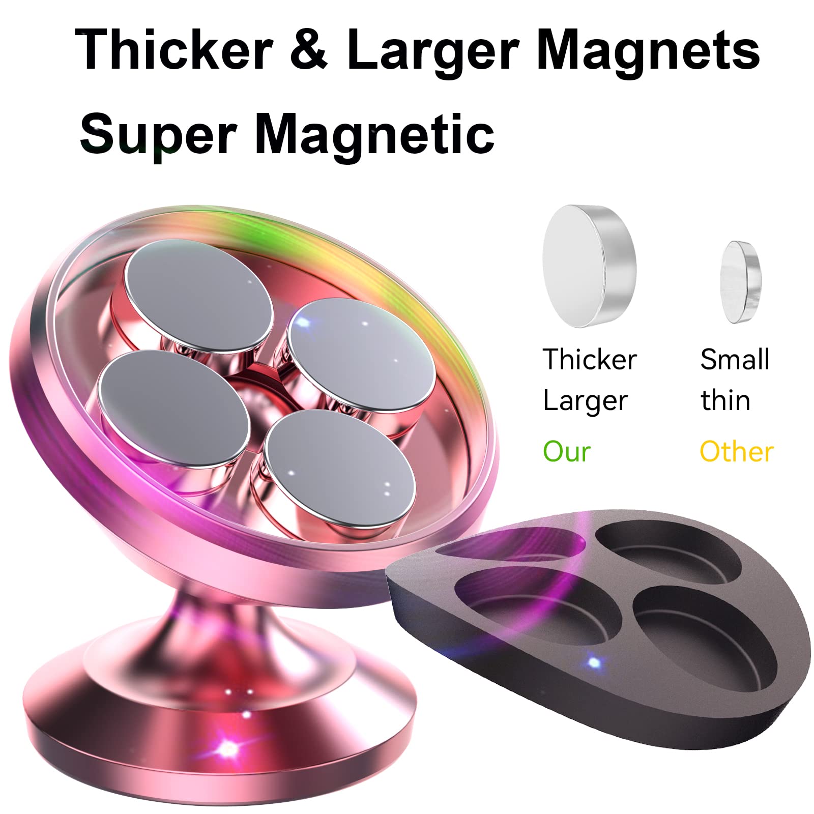 【Paquete de 2】 Soporte magnético para teléfono para coche, [imán fuerte] Soporte magnético para teléfono para coche [4 placas de metal] Soporte magnético para iPhone para teléfono celular [rotación de