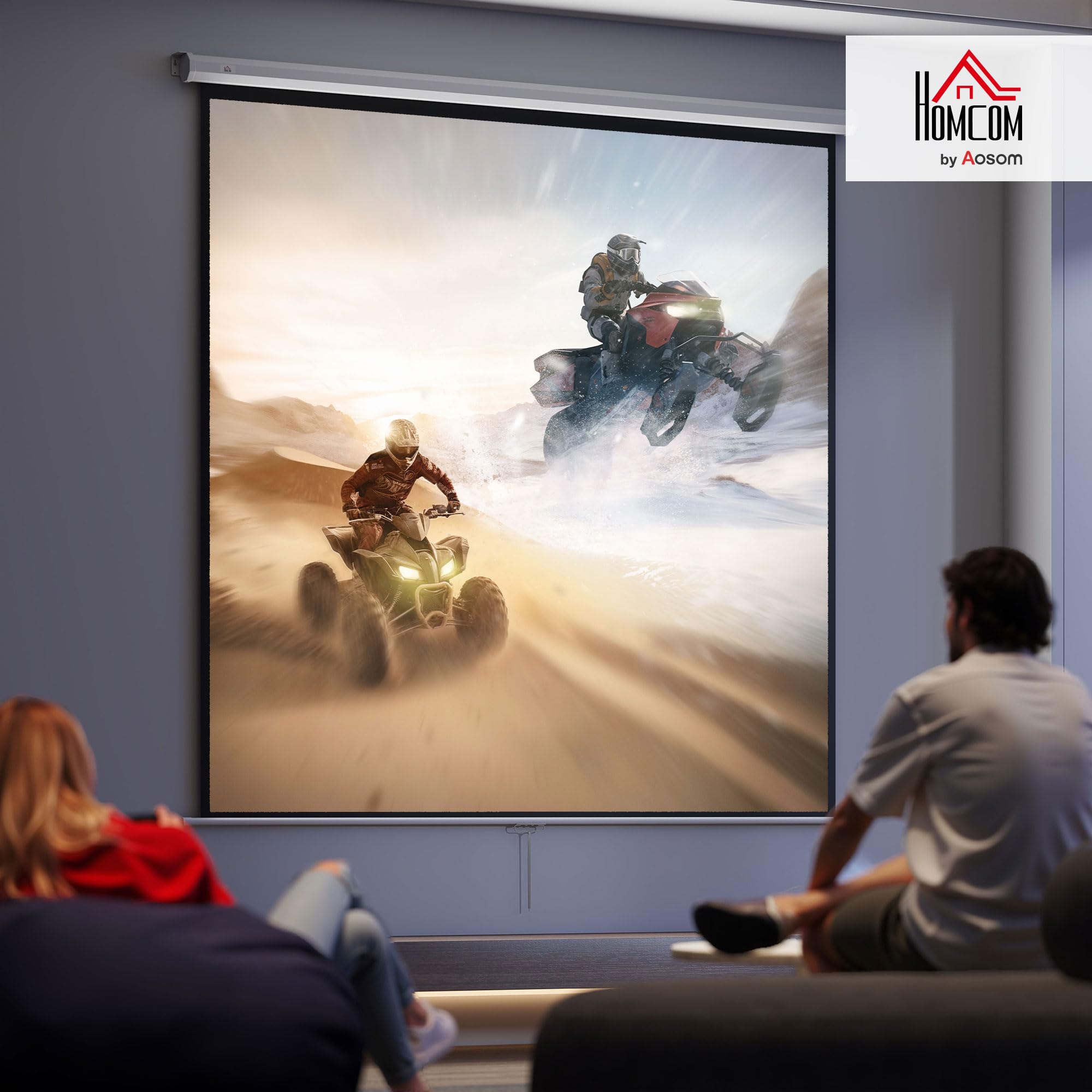 HOMCOM Pantalla de Proyector Manual 120 Pulgadas Pantalla de Proyección Portátil Formato 1:1 Ángulo de Visión de 160° para Interior y Exterior Eventos Deportivos Cine en Casa Patio 207x207 cm Blanco