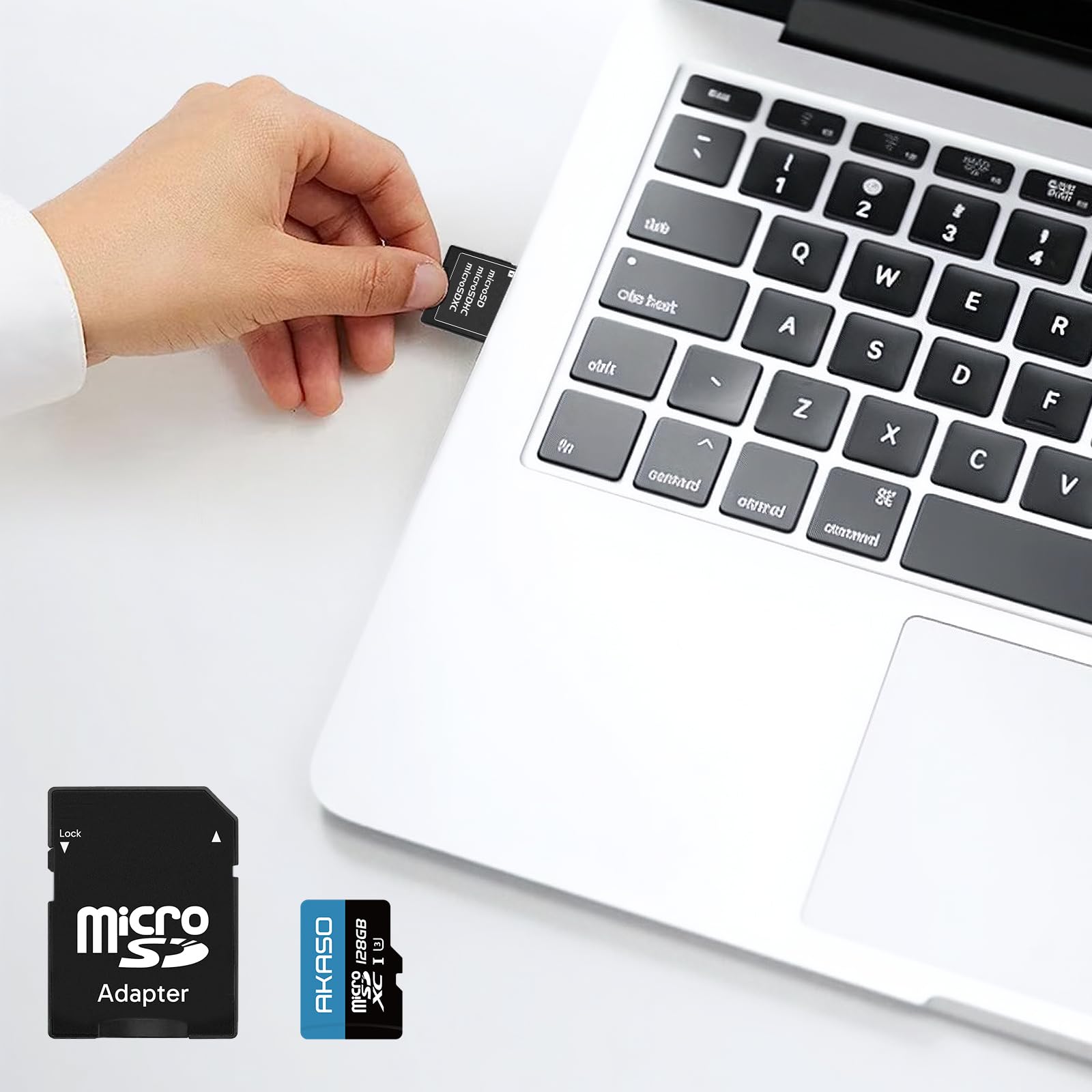 AKASO Tarjeta de memoria microSDXC U3 de 128 GB con adaptador, hasta 100 MB/s, UHS-I C10, U3, Full HD, 4K UHD, tarjeta MicroSD