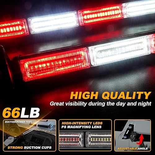 Miniatura 3 de LRTER Barra de luz 2 en 1 para asesor de tráfico, luz estroboscópica para parabrisas, visera estroboscópica de emergencia, luces intermitentes de