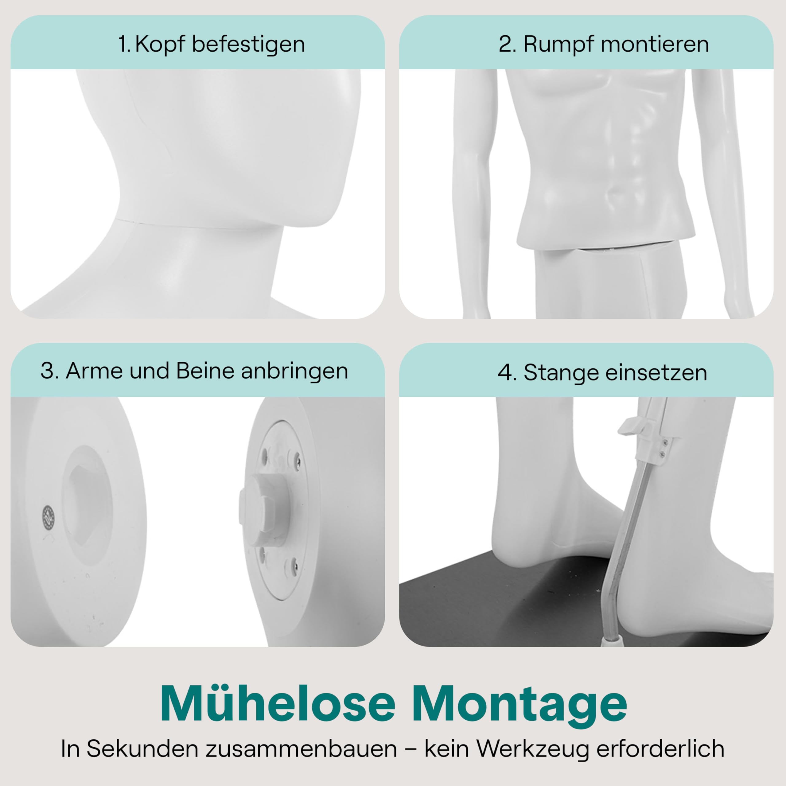 SereneLife 185 cm Große Männliche Schaufensterpuppe mit Verstellbarem Kopf, Flexiblen Gliedmaßen und Abnehmbarem Design – Ideal für Bekleidungsgeschäfte, Boutiquen, Ausstellungen und mehr