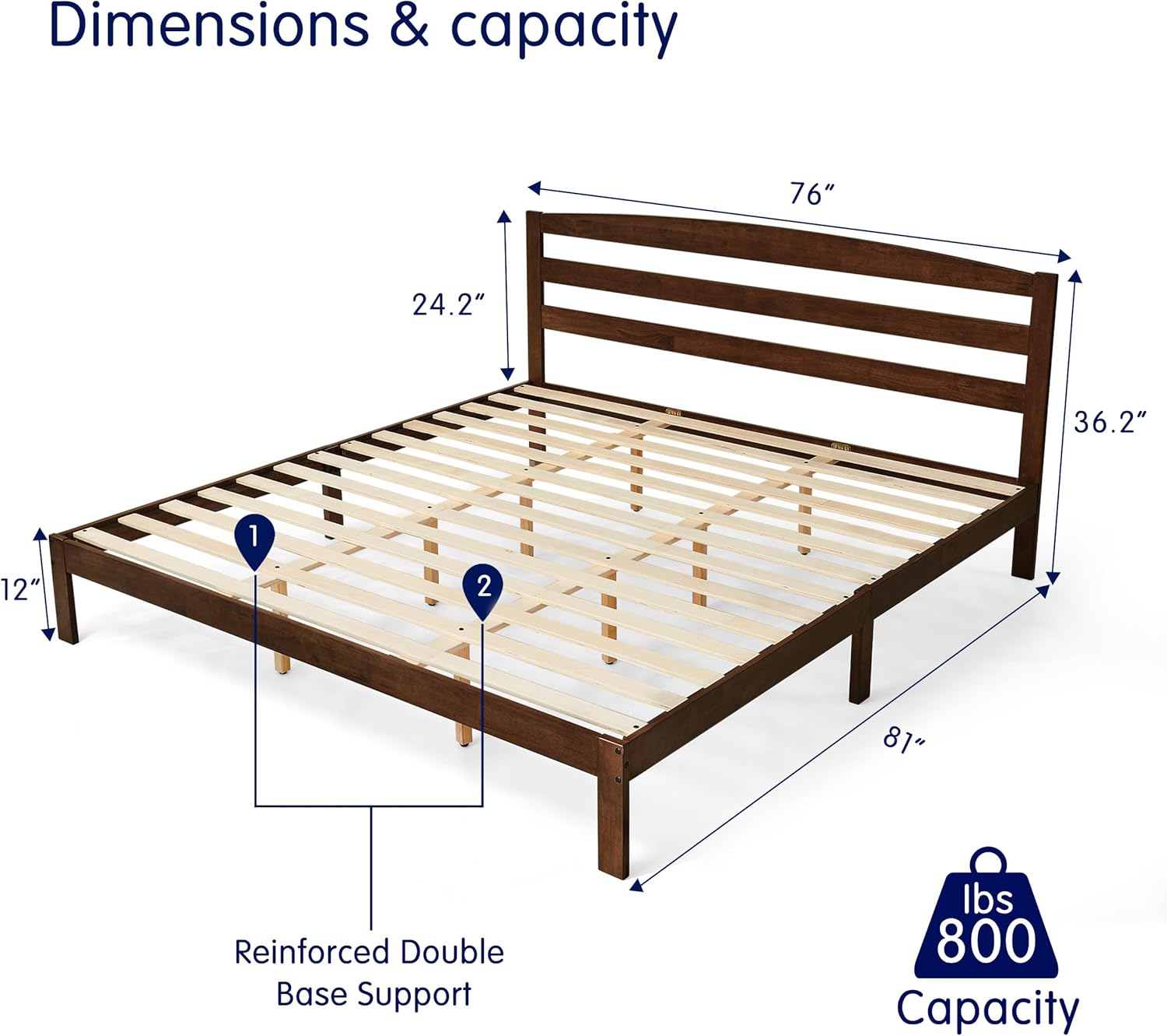 Hokway Wood King Bed Frame-No Wobble, Noise-Free, Easy Assembly with Precise Holes, 12" Wood Slat Support, No Box Spring Needed (Walnut, with Headboard)