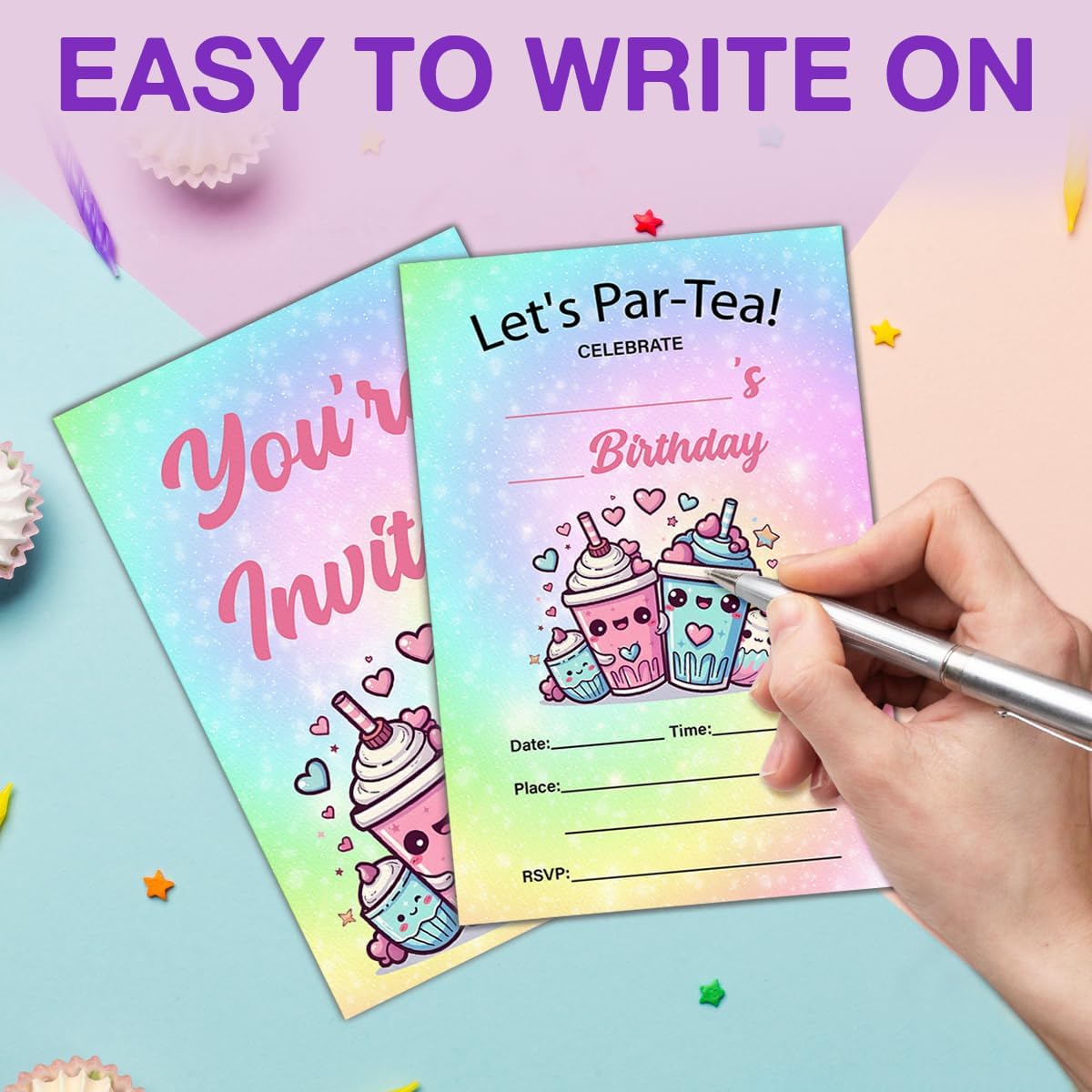 LyoGao Boba Tea Birthday Party Invitations With Envelopes (20 Pack) - Boba Par-tea Birthday Invitations Bubble Milk Tea Party Fill in Invites Cards