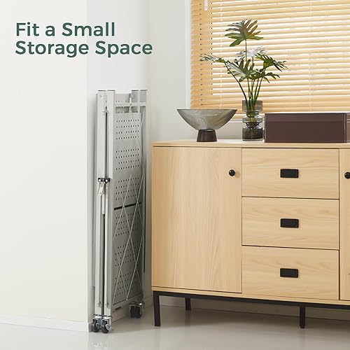 Miniatura 7 de DEANIC Estantes de almacenamiento plegables de 3 niveles con ruedas, soporte para electrodomésticos de cocina, estante de alambre de metal