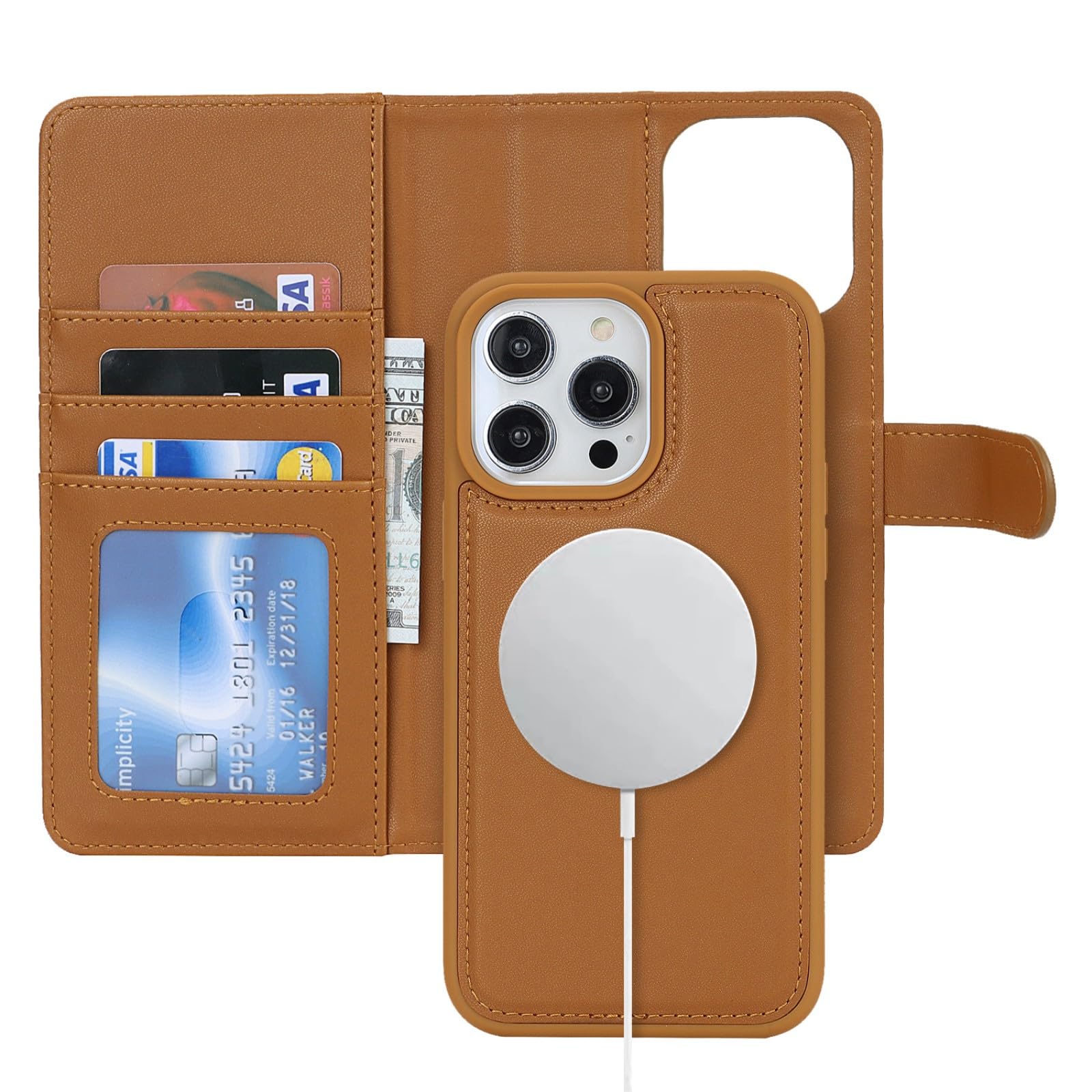Zouzt for iPhone 15 Pro Max 6.7 Inch Detachable Wallet Case with Card Holder for MagSafe Premium PU Leather 2 in 1 Flip Folio Book Magnetic Stand Protective Phone Cover