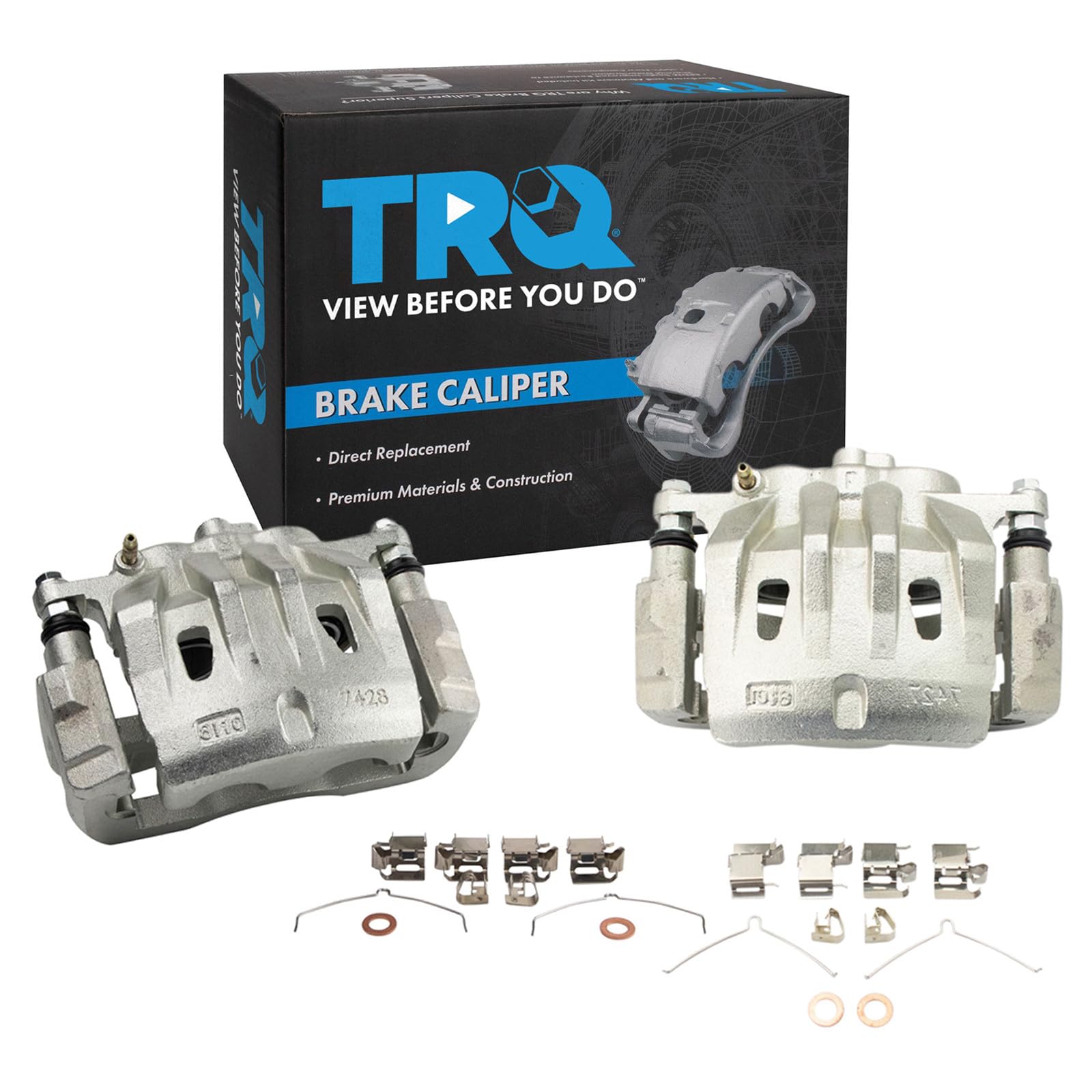 TRQ Front Brake Caliper Set Brackets Hardware Zinc Coated