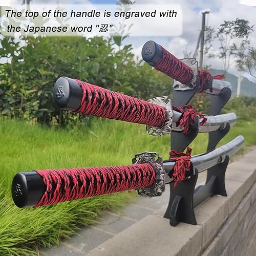 Miniatura 6 de Juego de 3 espadas samuráis japonesas con soporte de exhibición, hoja de acero al carbono Iaido Katana real para decoración de exhibición y regalo