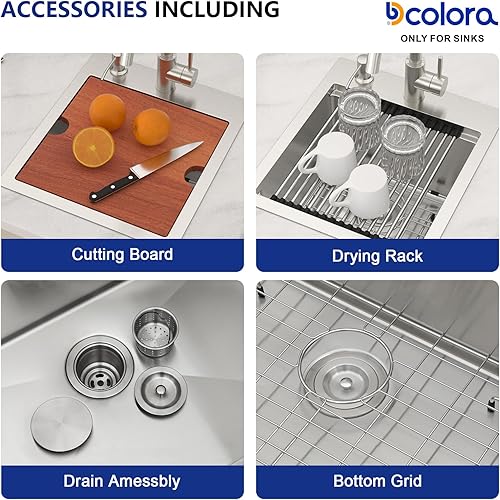 Miniatura 5 de Dcolora Fregadero de barra desplegable de 13 x 15 x 9 pulgadas, estación de trabajo con accesorios, acero inoxidable 304 cepillado, resistente 16