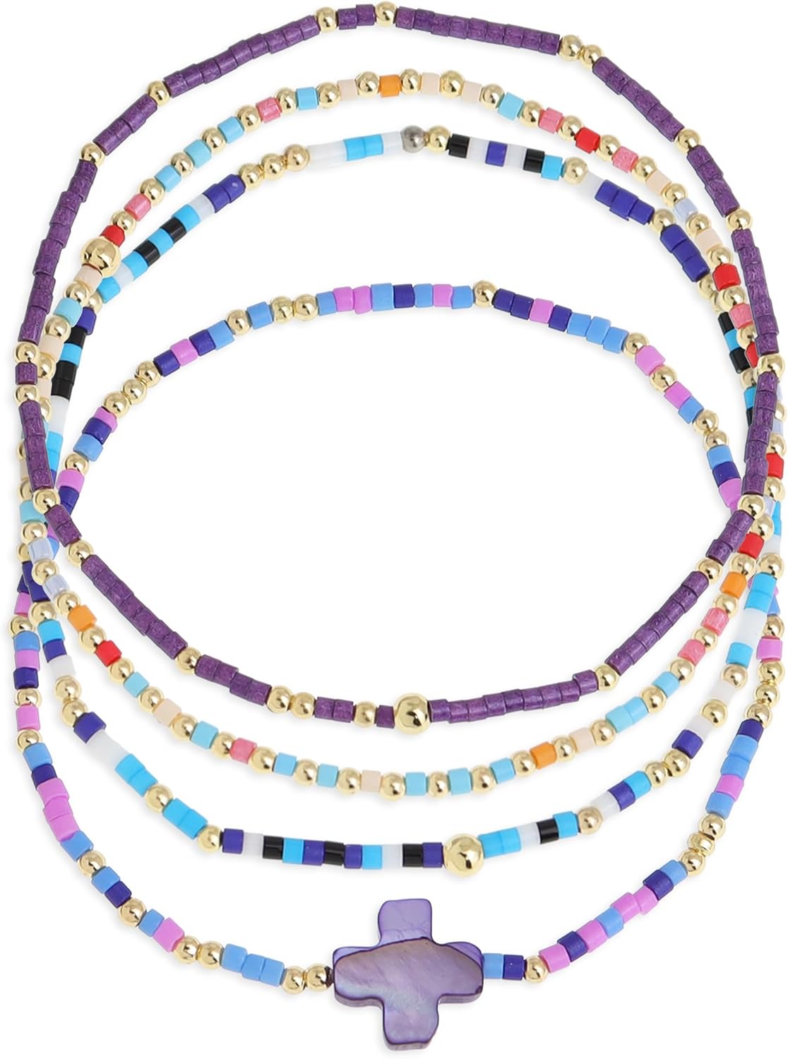 Seed Beads Cross Friendship Stack Bracelets Set for Women, Boho Handmade Colorful Stackable Bracelet Summer Beach Jewelry Gift.