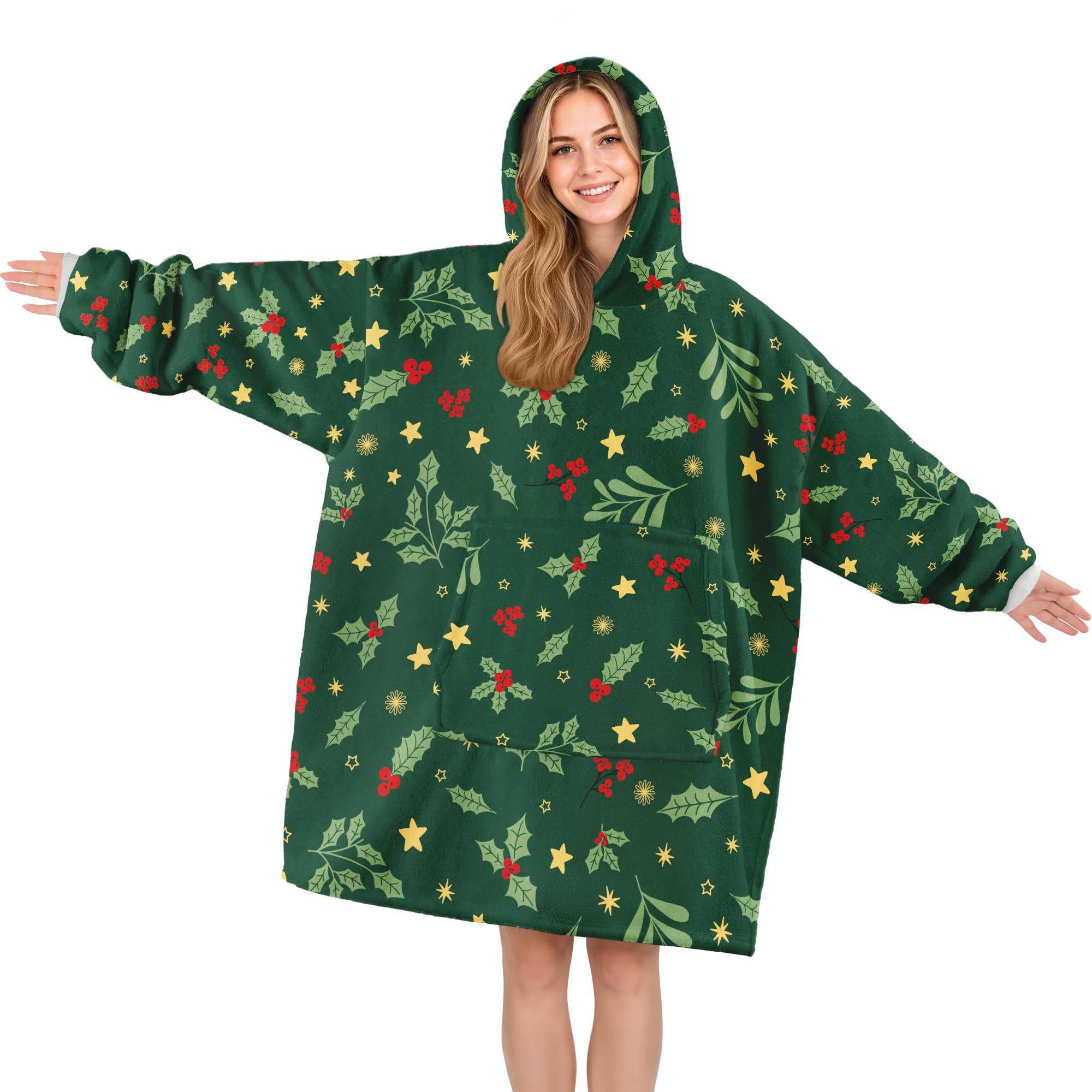 Queenshin Christmas Oversized Wearable Blanket Fluffy Hoodie for Women Men