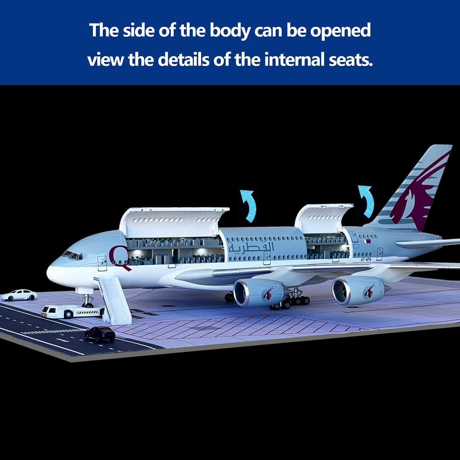 1/160 Scale A380 Model Airplane with LED Lights and Upgrade Openable Doors image 2