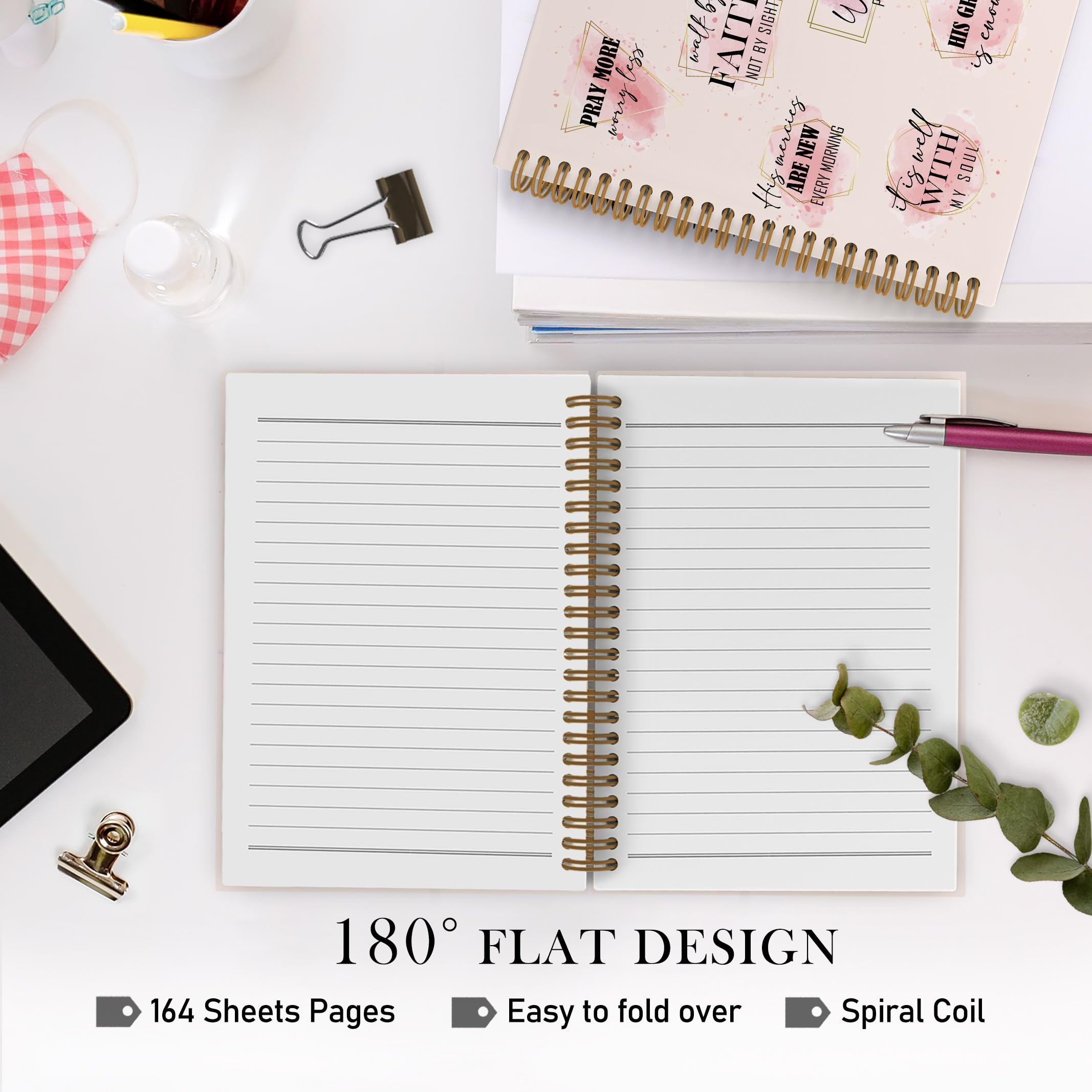 QLMX Cuaderno rosa con espiral de la Biblia, cuaderno cristiano, diario bíblico, cuadernos de fe cristiana para trabajo escolar, estudio bíblico rosa, suministros de oficina, regalos para mujeres,