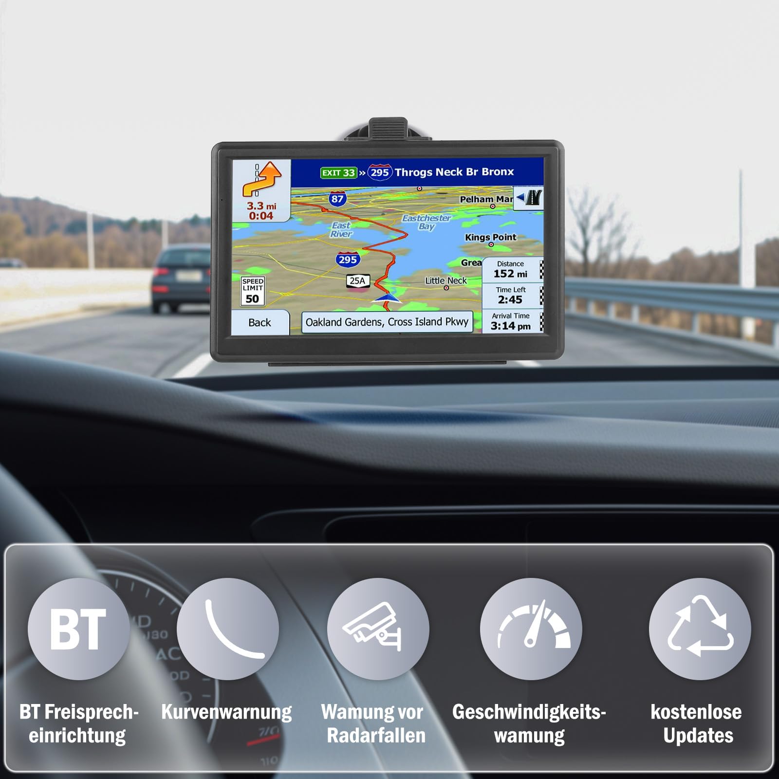Riloer Navigationsgeräte für Auto Universal GPS Navigation Kit, 7 Zoll Sat Navi Display mit Klammer FM-Sender,Kartennavigation, mehrsprachige Einstellungen, MP3 Spielen, mit Stand