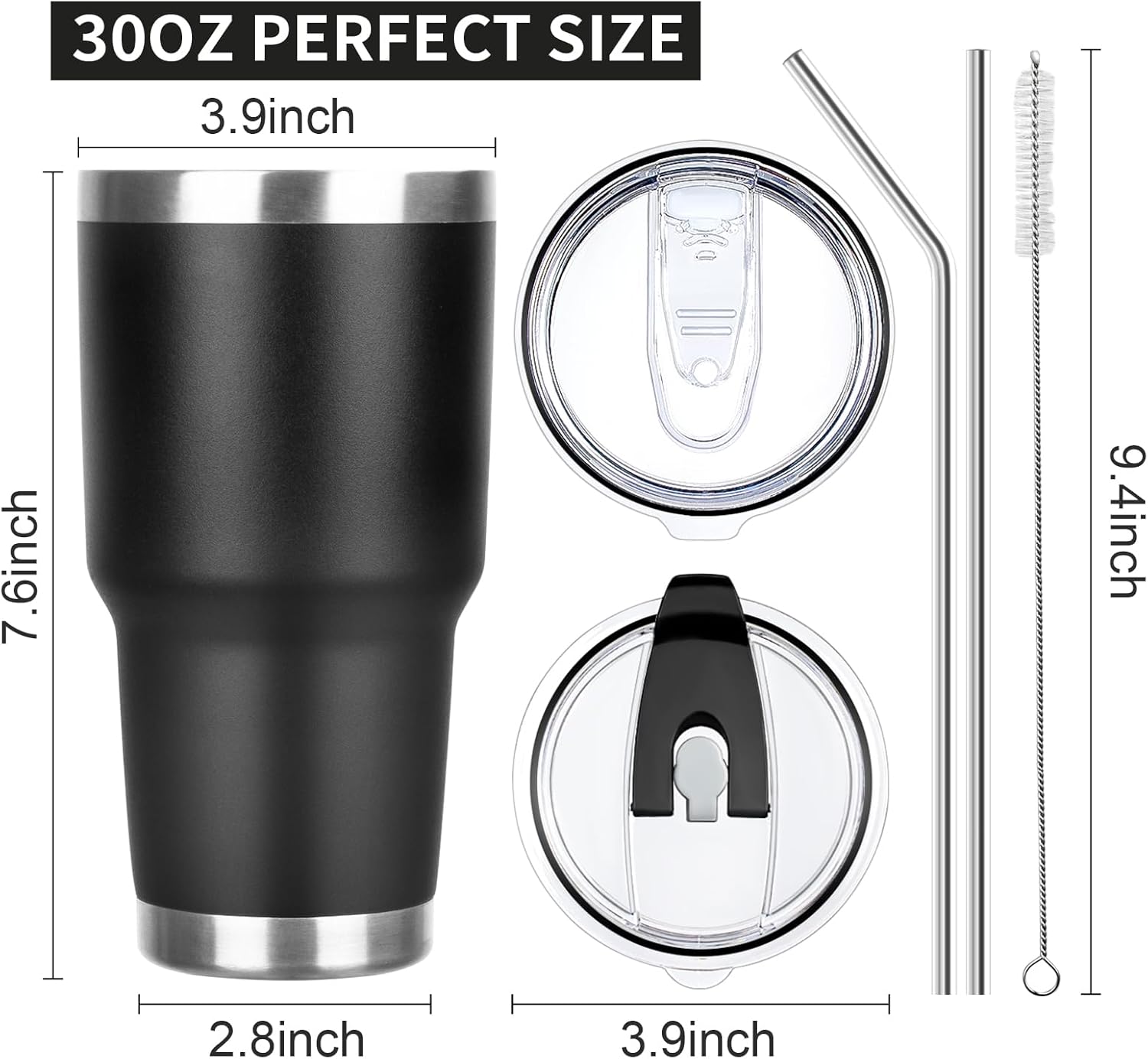 30 oz Tumbler with Lids and Straws Double Wall Vacuum Insulated Tumbler Cup,Stainless Steel Leak-proof Thermal Tumbler Powder Coated Travel Coffee Mug for Cold and Hot Drinks,Black - Image 5