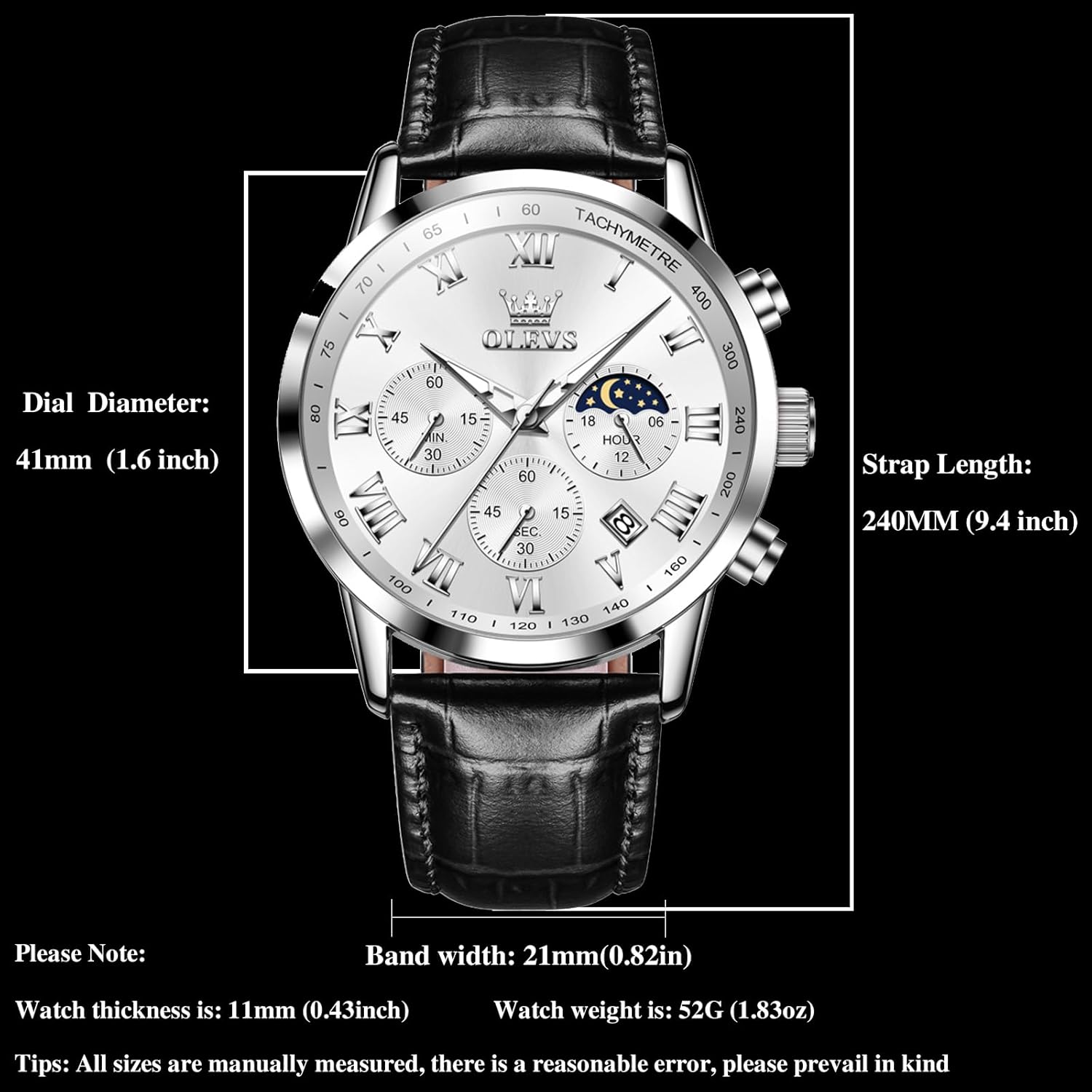 OLEVS Men's Leather Analog Quartz Watch - Luxury Chronograph Wristwatch With Date, Waterproof, Luminous - Dress Style - Image 4