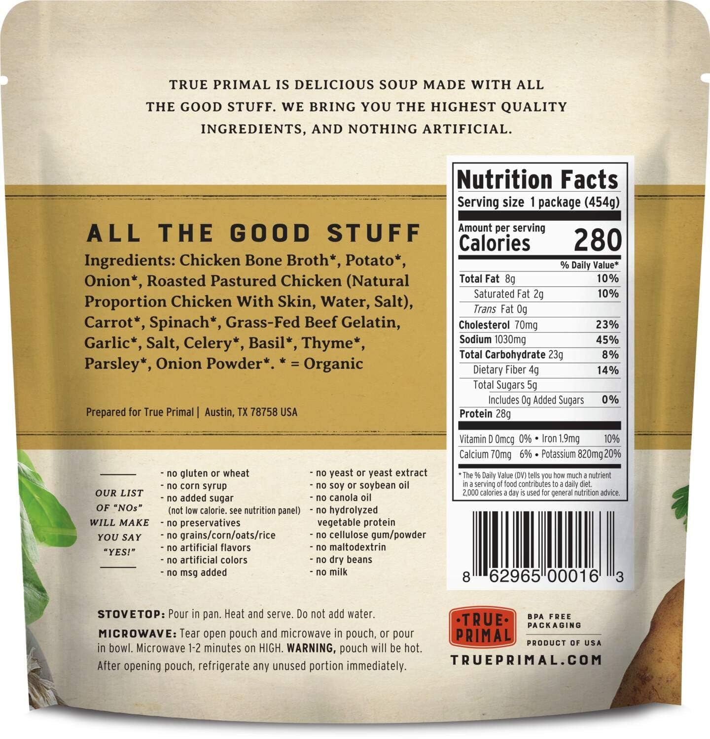 True Primal Tuscan-Style Chicken Soup 8-pack, Ready to eat, Gluten free, Paleo, Pastured chicken, Whole30, Bone broth